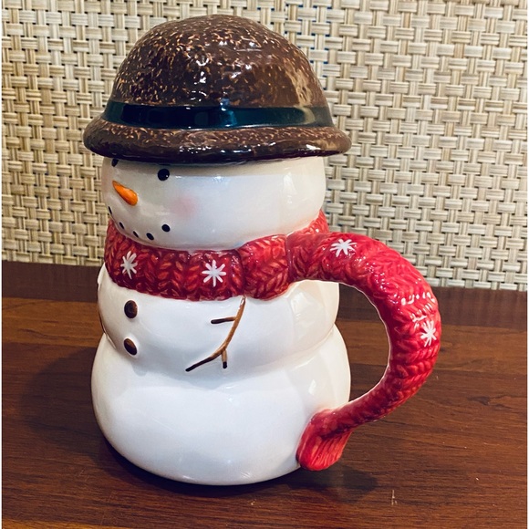 🎄🌟HO🌟NWOT Warm Wishes Snowman Novelty Ceramic Coffee Mug w/ Removable Hat Lid - Picture 4 of 8